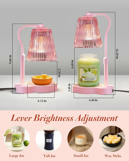 Candle Warmer Lamp with Timer & Dimmable Settings, Adjustable Height Flameless Scented Wax Melter for Jar Candles, Elegant Home Decor Warmer Lamp with 2 Bulbs, Gift for Women Mom Friend Family, Pink