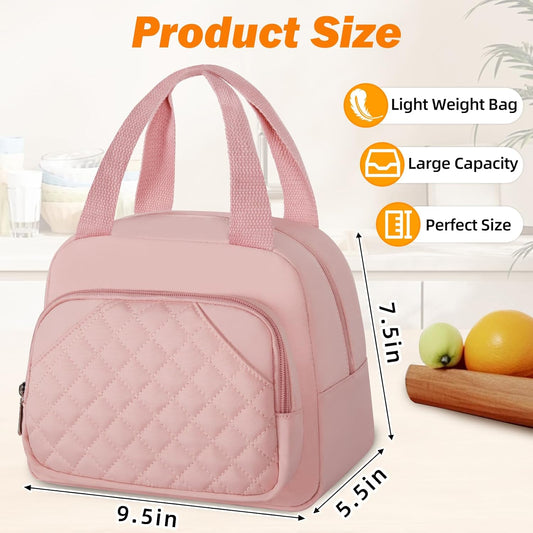 Lunch Bag for Women Men Adults, Insulated Lunch Box for Work, Reusable Lunch Tote Bag Leakproof Cooler Lunch Bags for Work Travel Office Camping - Pink