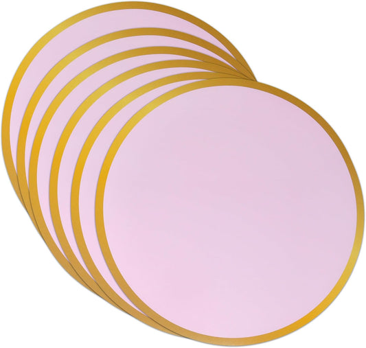 Round Paper Placemats with Gold Border 50 Count 13.5 Inch Disposable Table Mats Laminated Durable Party Wedding Banquet Dining Table Decor (Pink)