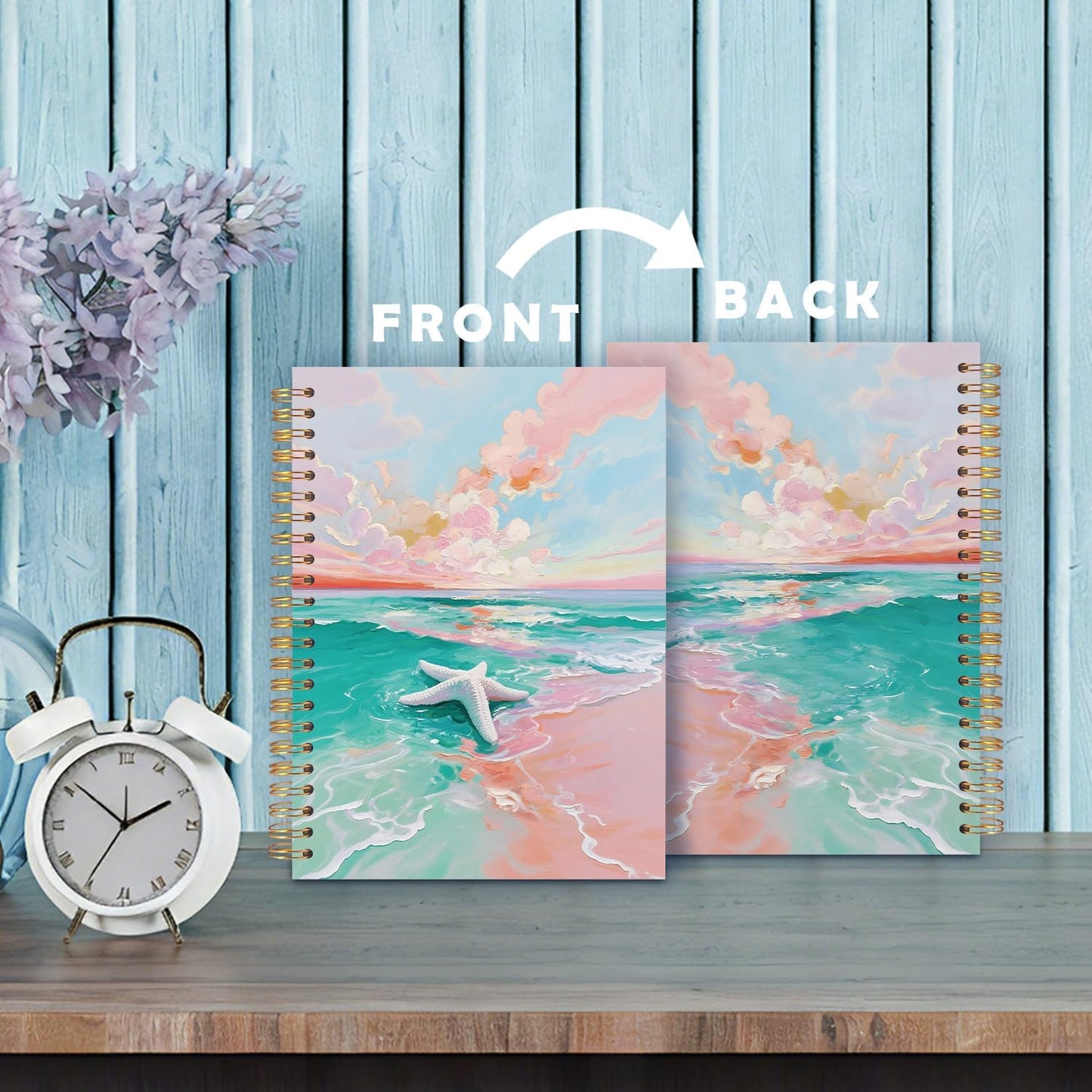 Pink Pastel Starfish Beach Notebook Journal 5.5x8.3, Starfish Gifts for Beach Lovers, Preppy Beachy Coastal Ocean Spiral Hardcover Journal Notebook for Work Study Note Taking