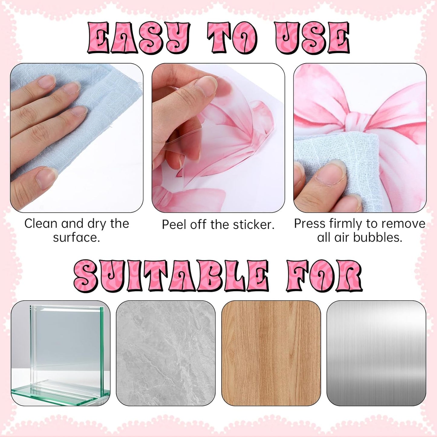60Pcs Pink Bow Decals Bow Wall Stickers Vinyl Bowknot Decals Sticker Bows Knot Walls Decor Bowtie Decal Peel and Stick Bows Wall Decoration for Nursery Room Home Bedroom Decor, 4"