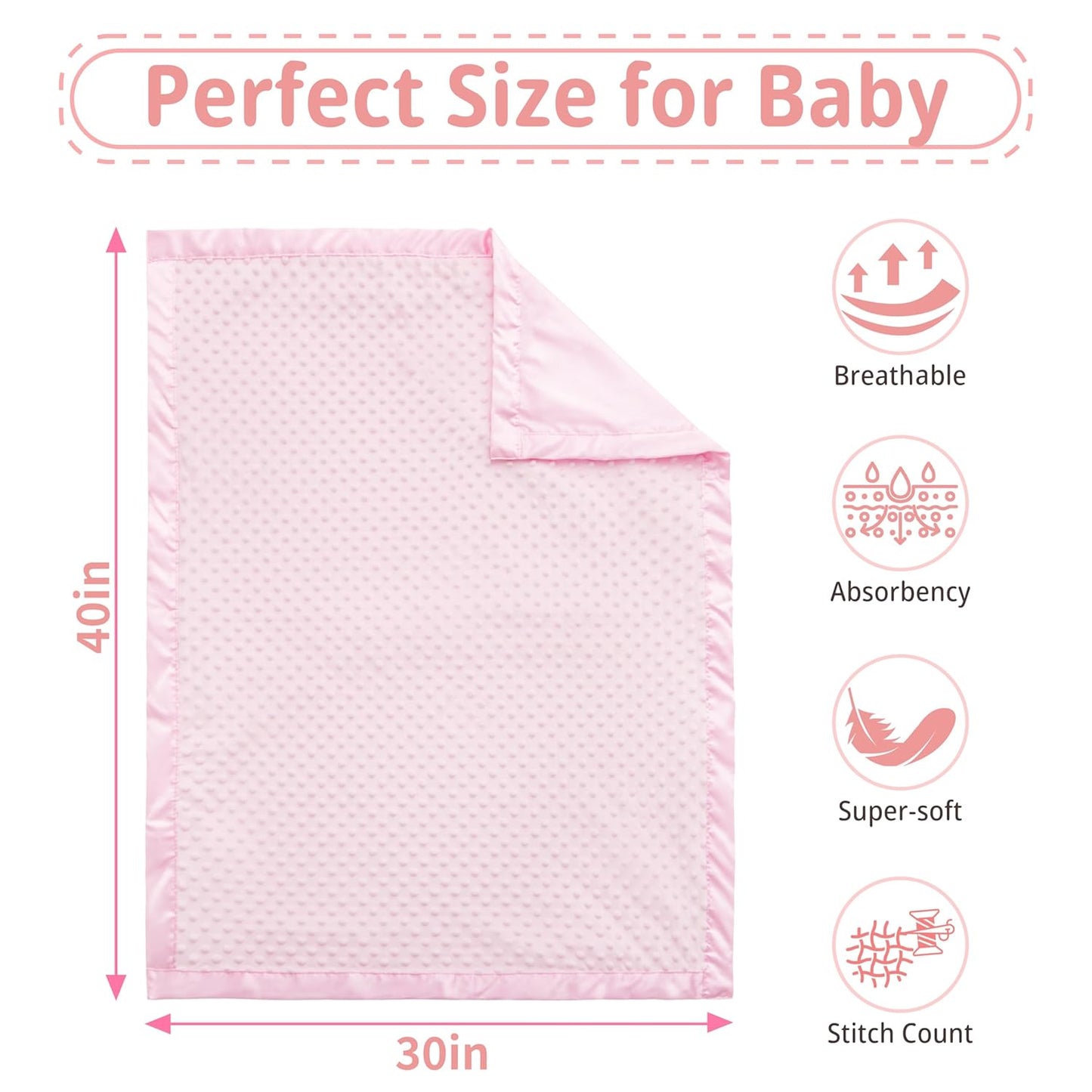 Pro Goleem Baby Soft Minky Dot Blanket with Silky Satin Backing Baby Gifts for Girls（Pink, 30’’ x 40’’）