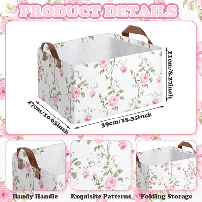 Boao Foldable Storage Baskets Dinosaur Easter Rabbit Classical Flowers Bow Laundry Basket with Handles Waterproof Storage Bins Fabric Shelf Baskets(15 x 11 x 8 Inches,Pink Floral,3 Pcs)