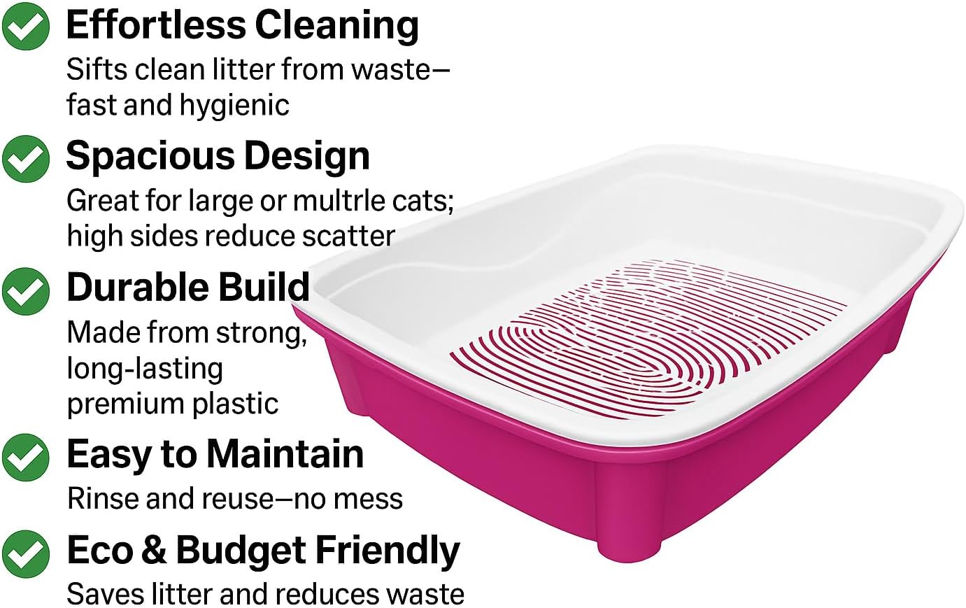 Classic Plus Sifting Litter Box Large - Large Cat Litter Pan with Intelligent Sifting System for Hygiene, Savings & Comfort - Durable, Easy Clean Design for Happy Cats (Pink)