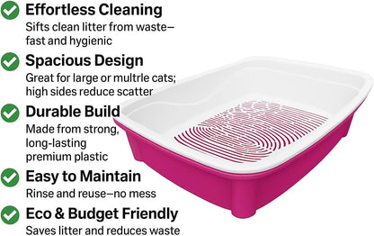 Classic Plus Sifting Litter Box Large - Large Cat Litter Pan with Intelligent Sifting System for Hygiene, Savings & Comfort - Durable, Easy Clean Design for Happy Cats (Pink)