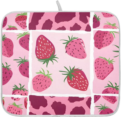 Strawberry Pink Leopard Pattern Dish Drying Mats for Kitchen Counter Mat 18x24 inch Microfiber Dish Drainer Mat Absorbent Draining Mat Rack Mat Dishes Pad