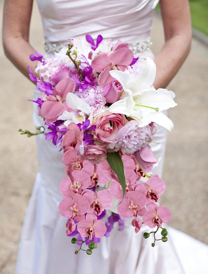 IPOPU 40.16" Pink Orchid Artificial Flowers 5PCS Fake Silk Orchids Faux Orchid Stems Phalaenopsis Branches for Tall Vase for Bridal Shower Home Party Wedding Decoration (Pink)