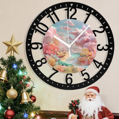 Metal Wall Clock for Living Room -10" Pastel Coral Landscape Pink Clouds Silent Non Ticking,Battery Operated, Antique Clocks for Farmhouse,Bedroom,Kitchen - Arabic Numerals