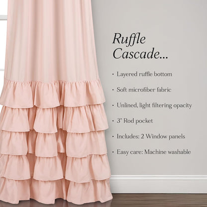 Lush Decor Allison Ruffle Curtains Window Panel Set for Living, Dining Room, Bedroom (Pair), 84 in L, Pink/Blush