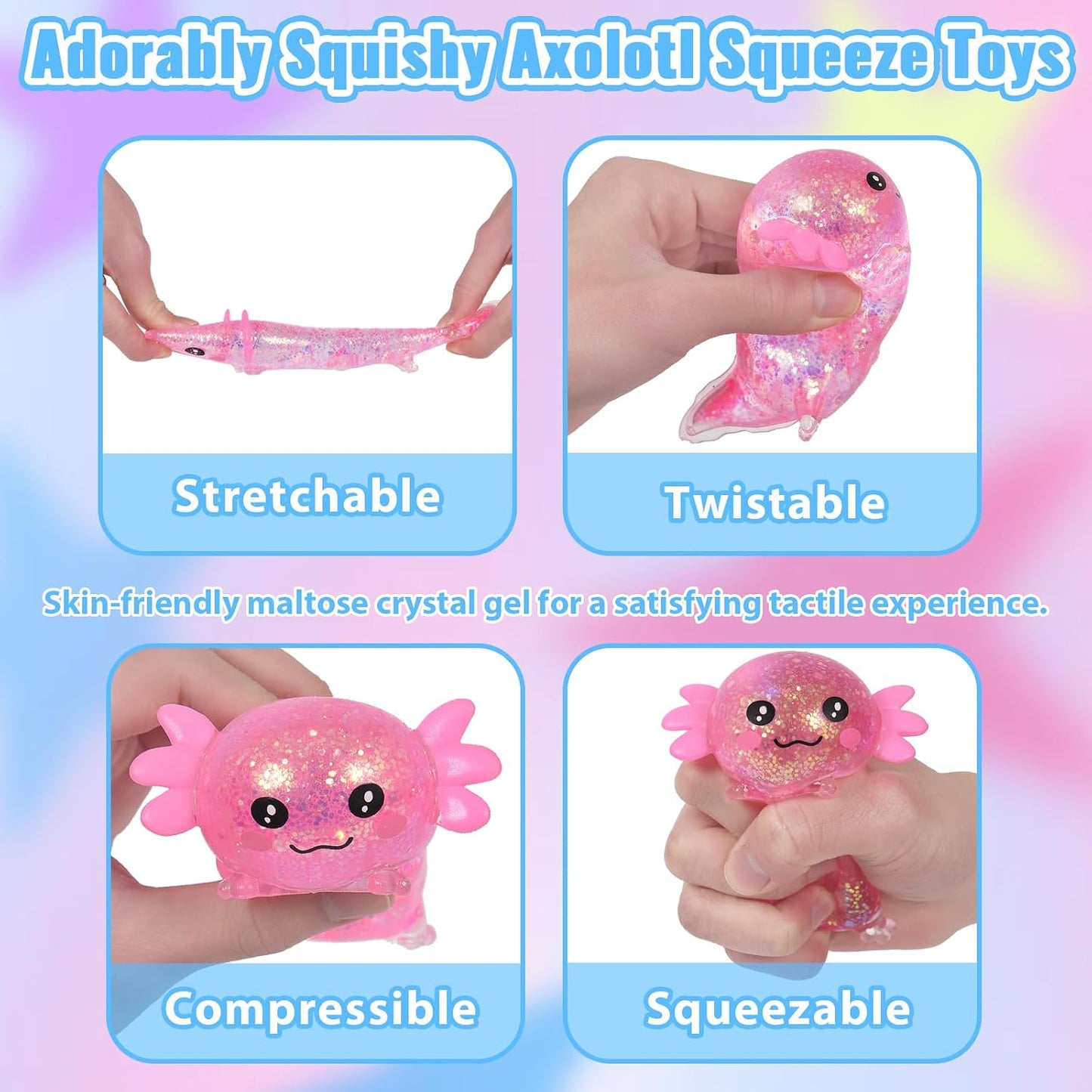 Axolotl Squishy Toy, Cute Slow Rising Fidget Toy for Stress Relief, Soft Squeeze Sensory Toy for Kids and Adults, Handheld Stress Ball for Anxiety and Focus(Pink)