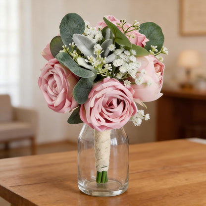 Set of 6 Dusty Pink Peonies & Rose Bridesmaid Bouquets for Wedding Marriage Proposal Bridal Shower Decorations