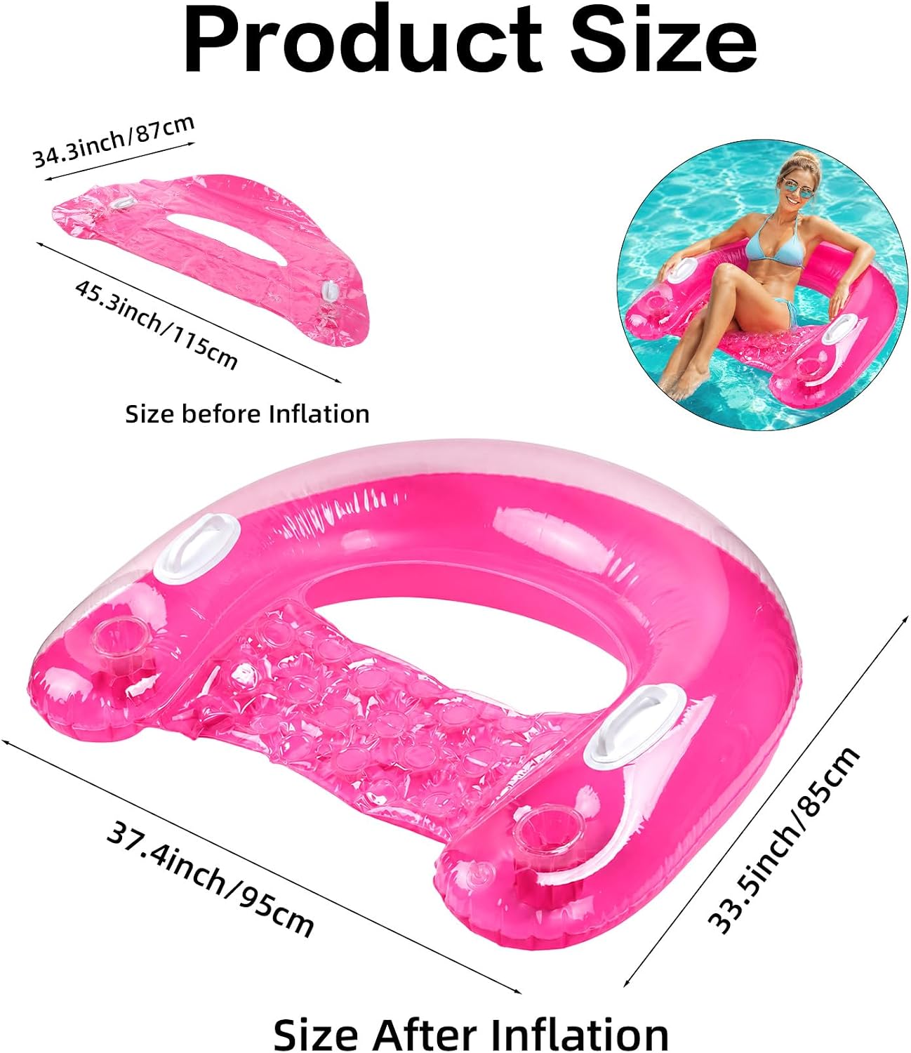 Inflatable Pool Floats Adult, PVC Material Floating Lounge Chairs with Cup Holders, Comfortable Hammock Noodle Mat Floating Beach Seat for Party Summer, Pool, Lake, Beach or River Relaxation