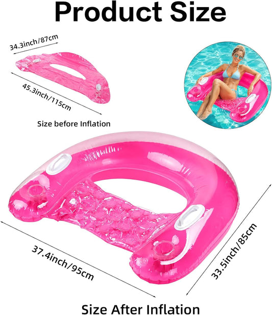 Inflatable Pool Floats Adult, PVC Material Floating Lounge Chairs with Cup Holders, Comfortable Hammock Noodle Mat Floating Beach Seat for Party Summer, Pool, Lake, Beach or River Relaxation