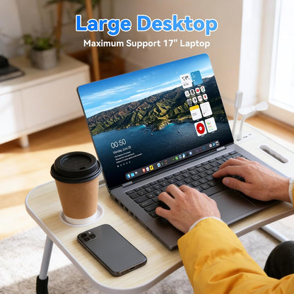 23.6 in Laptop Lap Desk, Foldable Laptop Table Tray with 4 USB Ports, 1 USB Charging Cable, Storage Drawer, Cup Holder, Bed Desk Stand Lap Tray Portable Standing Table for Bed Couch Floor