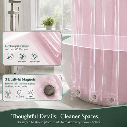 EHZNZIE Pink Shower Curtain Liner 72x72, PEVA Waterproof Bath Curtain, No Chemical Smell, 3 Weighted Magnets, Durable with Rustproof Metal Grommets