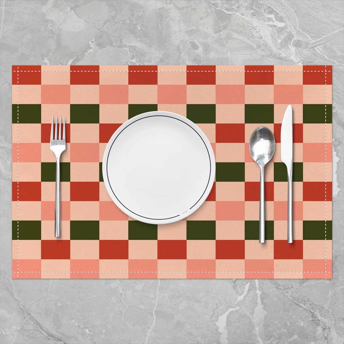 Checkered Geometric Placemats Set of 4 Pink Green Red Plaid Table Mats Decoration Checkerboard Modern Aesthetic Place Mat Decor 18"x12" Non-Slip Easy to Clean Washable Pink