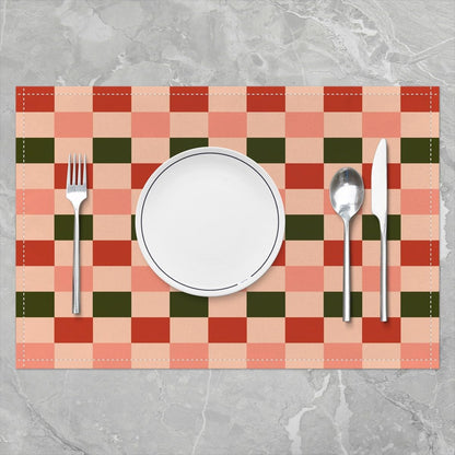 Checkered Geometric Placemats Set of 4 Pink Green Red Plaid Table Mats Decoration Checkerboard Modern Aesthetic Place Mat Decor 18"x12" Non-Slip Easy to Clean Washable Pink