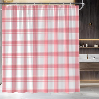 Pink Plaid Shower Curtain Checkered Geometric Buffalo Check Rustic Farmhouse Fabric Bathroom Decor(72''Wx72''L)