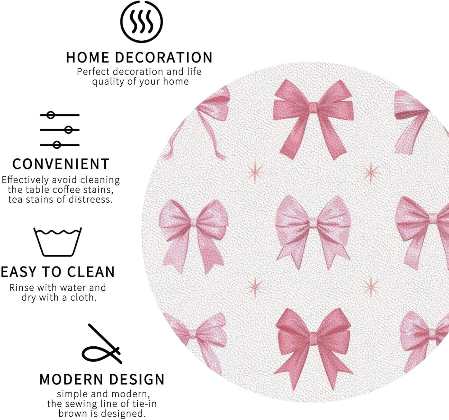 Nine Light Pink Bows Drinks Coasters Set of 4 Leather Drink Coasters for Tabletop Protection Heat Resistant Bar Cup Mat Pad