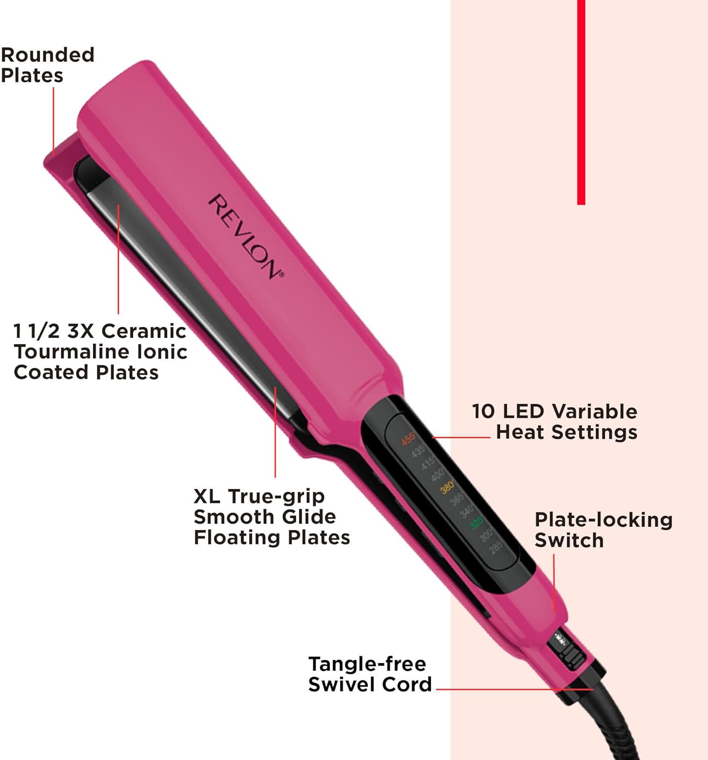 REVLON Smooth Brilliance Ceramic Extra Long Flat Iron, 1-1/2" inch