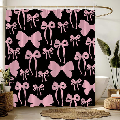 Pink Bow Shower Curtain Cute Bowknot for Girls Woman Modern Aesthetic Lovely Fabric Bathroom Decor Curtain with Hooks,70Wx70H Inches