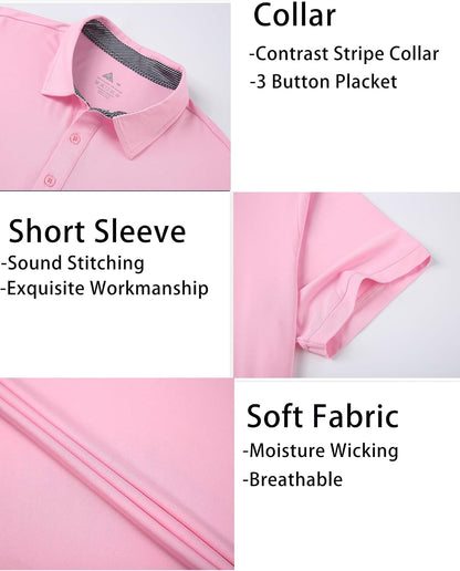 Men's Polo Shirts Short Sleeve Moisture Wicking Performance Golf Shirts Collared Lightweight Casual T-Shirt Athletic