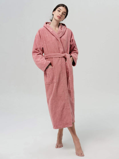 SIORO Hooded Terry Cloth Robes for Women, Absorbent Cotton Bathrobe with Pockets, Towel Robe for After Shower Spa Hotel