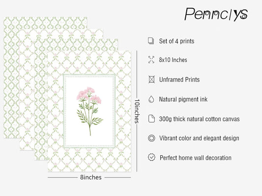 Nursery Girl Floral Wall Art Wildflower Baby Room Canvas Wall Decor Pink Green Flower Prints Poster Watercolor Pastel Botanical Picture Painting Nursery Artwork for Girls Bedroom 8x10x4 Inch Unframed