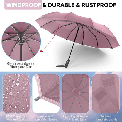 Travel Compact Umbrella, Folding Travel Umbrella for Rain and Shine Small, Windproof Automatic Open/Close, Portable Umbrellas