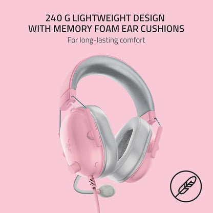 Razer BlackShark V2 X Gaming Headset: 7.1 Surround Sound - 50mm Drivers - Memory Foam Cushions - for PC, PS4, PS5, Switch - 3.5mm Audio Jack - Quartz Pink