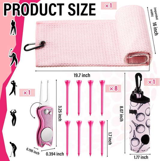 13 Pcs Golf Accessories Kit, Include Golf Ball Bag with Hook Towel Tees Magnetic Ball Marker Divot Tool Cleaner Water Brush Groove Sharpener Tool for Women Man Gifts