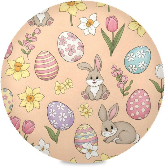 Easter Eggs Pattern Peach Place Mats Set of 6, 15 Inch Round Placemats Washable Non-Slip Table Mats for Kitchen Dining