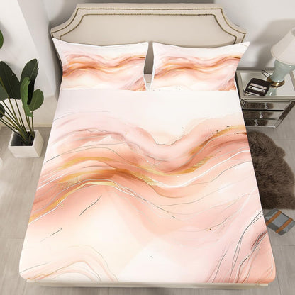 Erosebridal Marbling Fitted Sheet for Boys Girls Kids Peach Pink Marble Queen Bed Sheets,Watercolor Ink Paintings Sheets Abstract Texture Bedding Sets, No Top Sheet
