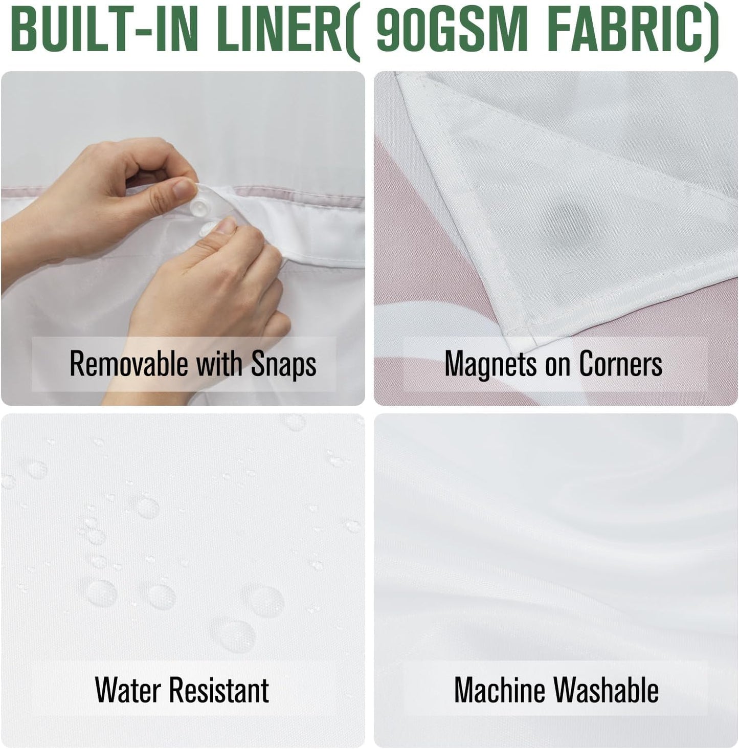 Yiatn No Hook Rosewater Pink Shower Curtain with Snap in Fabric Liner Set - Hotel Style with See Through Mesh Top Window, Modern Geometric Waterdrop Design,Waterproof and Washable, 71x74 INCH