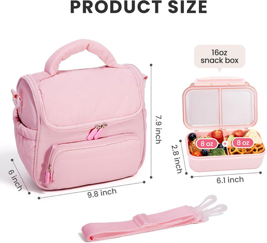 Insulated Lunch Bags for Women, Meal Prep Kit with Containers & XL Ice Pack,Cute Quilted Lunch Box, Lightweight Puffy Padded Lunch Tote, Reusable for Work Picnic Travel