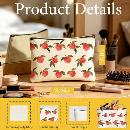 DHQH Peach Canvas Tote Bag with Pouch, Cute Aesthetic Tote Bags for Women, Large Capacity Canvas Shoulder Bag for Shopping Travel Gift
