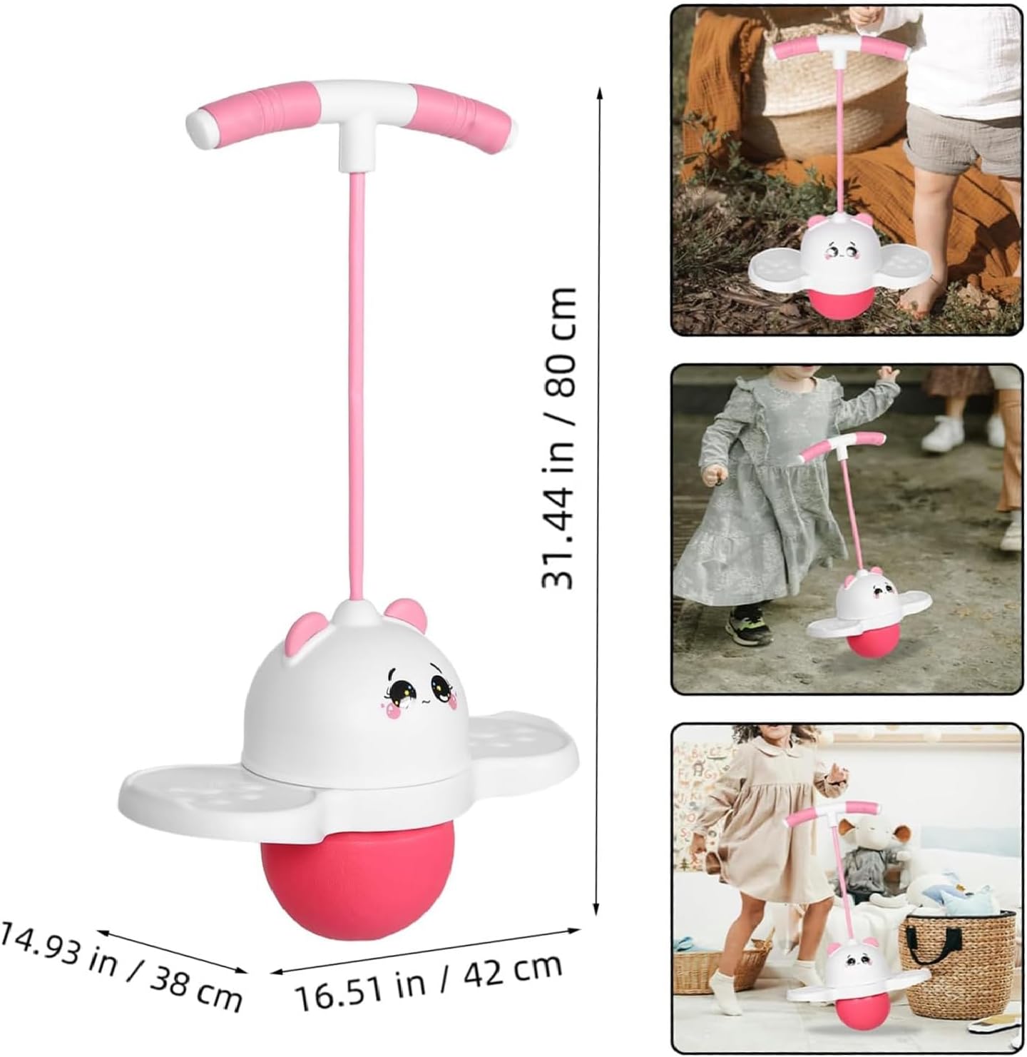 Balance Pogo Ball with Handle for Kids, Jumping Trick Ball Toy with Colourful LED Lights Panda Shape, Fun Bounce Toy for Boys Girls Balance Training