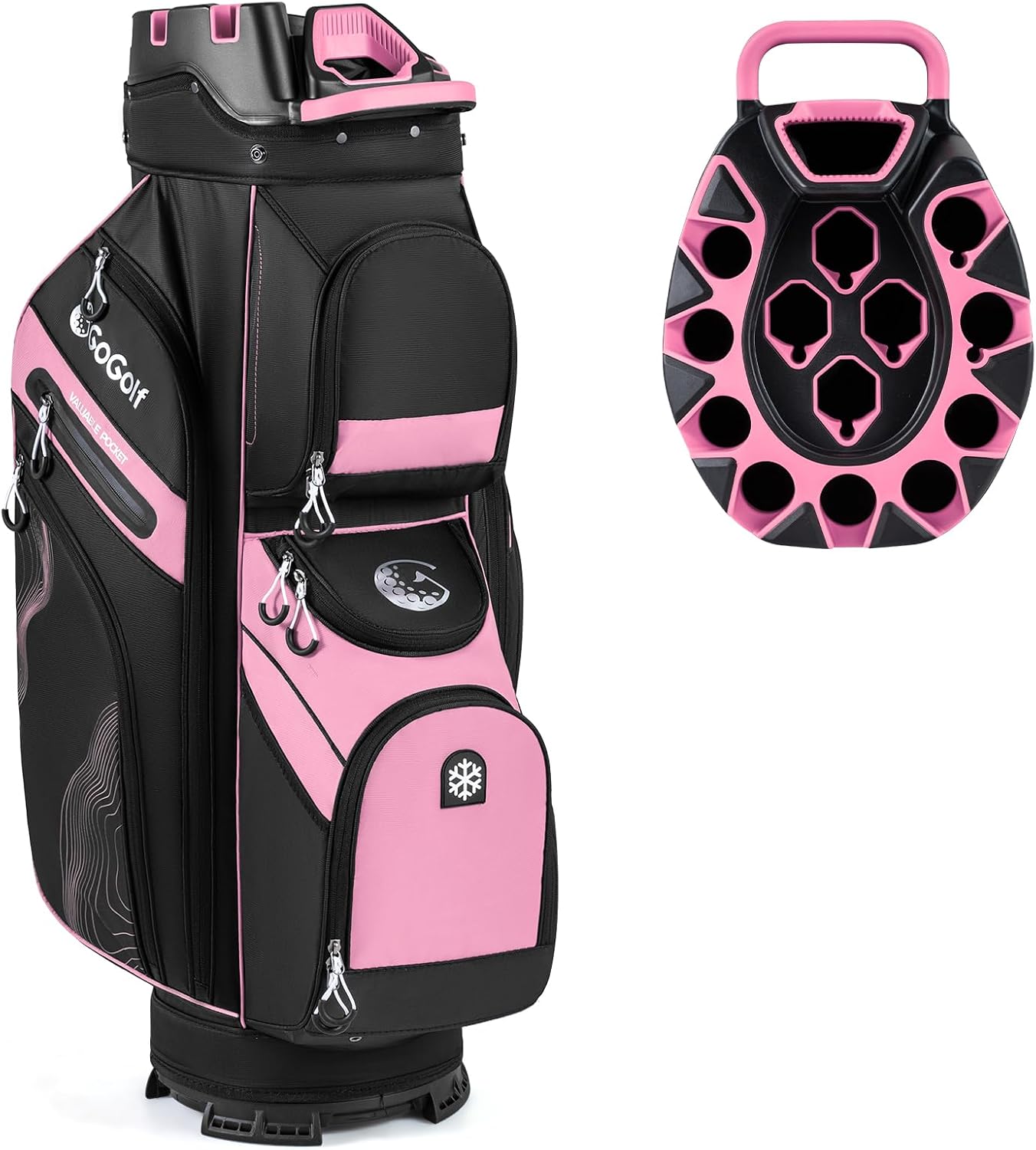 Tangkula Golf Cart Bag with 14-Way Full Length Dividers, 6 Molded Lock Top Golf Club Bag with 11 Pockets, Cooler Bag, Padded Strap, Handles, Umbrella Holder & Rain Hood