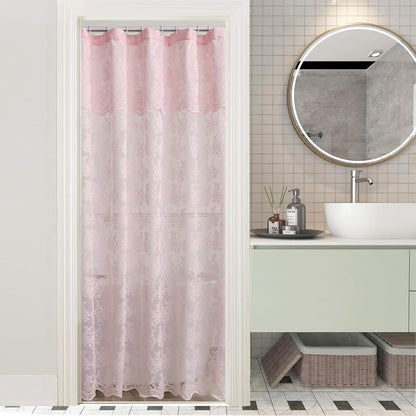 YJ YANJUN Pink Half Shower Curtain with Attached Valance 36 x 72 inches Cute Floret Girly Pretty Curtain Stall Size Lace Bath Curtain for the Bathroom Pink Bohemian/Modern Farmhouse Bathroom Decor