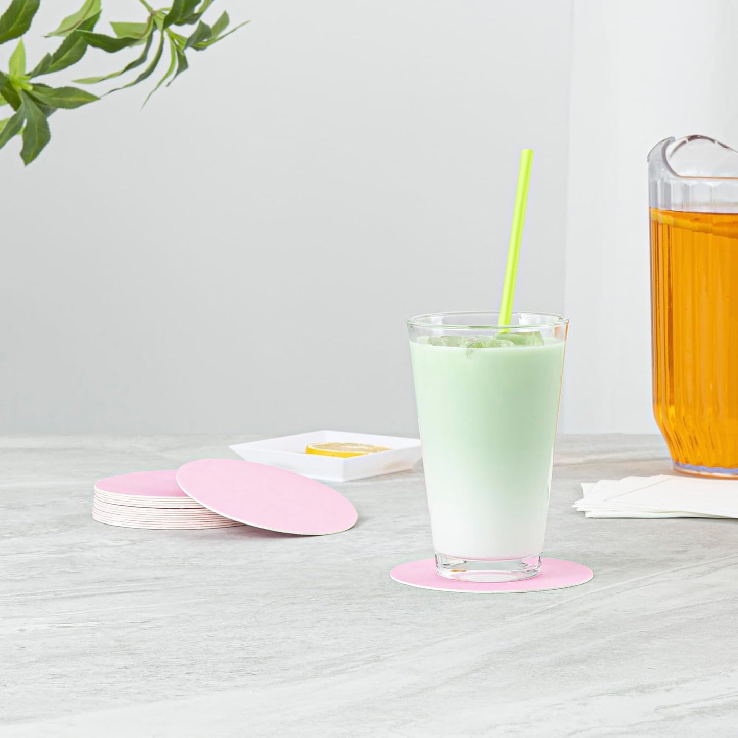 Restaurantware Drink Coaster 100 Count 4 Inch Super Absorbent Disposable Bar Coasters Tear-Resistant Reusable Drink Coasters High-Density Pulpboard Pink