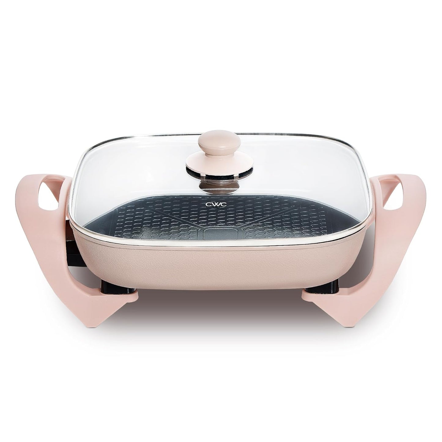 COOK WITH COLOR Electric Skillet - 12" x 12" Ceramic Nonstick Pan, PFAS-Free, 1400W, Tempered Glass Lid, Variable Temperature, Removable Heating Probe, Cool-Touch Handles, Blush