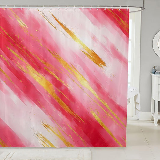 Feelyou Pink Abstract Shower Curtain for Bathroom Decor Geometric Bath Curtain Simple Modern Art Bathroom Accessories Waterproof Polyester Fabric for Stalls Bathtubs 72"x78"
