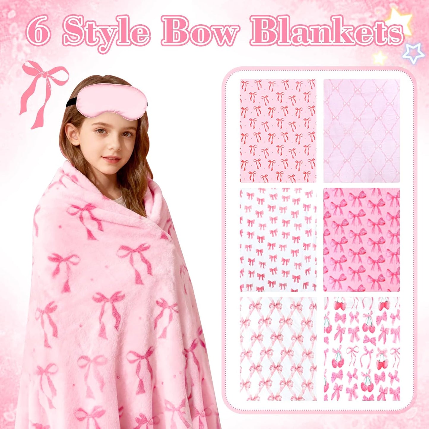 42PCS Sleepover Party Supplies for Girls, 6 Pink Bow Blanket 6 Tumbler 6 Spa Headb 6 Sleep Eye Mask 6 Scrunchies 6 Bags 6 Mirrors Combs for Spa Birthday Slumber Party Gifts-Pink Bow