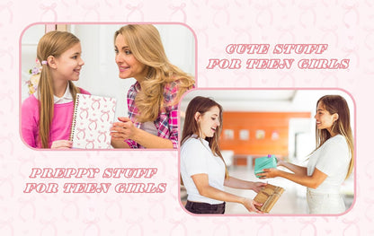 QUICQOD Journal for Teens Girls, Cute Pink Preppy Coquette Notebook Journal Diary School Supplies, Cute Notebooks for Women, Hardcover Pink Spiral Notebook 5.5x8.3 Inch