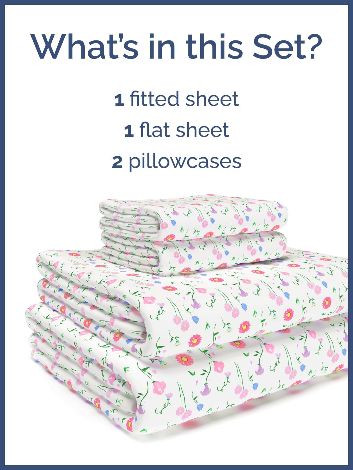 Kids Full Size Bed Sheet Set - 4 Piece Kids Loft Bed Sheets - Floral Flower Themed Bedding - Soft, Cute - Breathable and Machine Washable - Pretty Pink Flower Bed Set for Boys, Girls, Teens & Toddlers