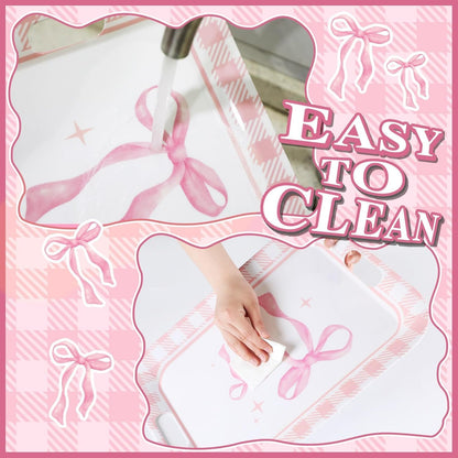 gisgfim 2PCS Pink Bow Serving Trays with Handles 16 X 11 Inch Large Melamine Platter Bow Party Decorations Food Tray Dessert Plate Dish for Girls Bachelorette Wedding Birthday Party Supplies