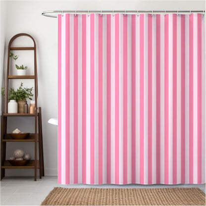 Striped Shower Curtain 72x72 inch, Waterproof Polyester Fabric Bathroom Shower Curtain Set with Hooks, Modern Minimalist Stripe Design for Bathroom Decor (Pink)