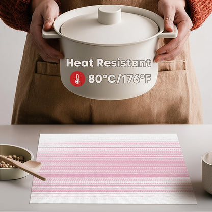 Artoid Mode White Pink Vinyl Placemats Set of 4, Washable Heat Resistant Non-Slip Woven Plastic PVC Easter Place Mats for Farmhouse Holiday Party Kitchen Dining Decor