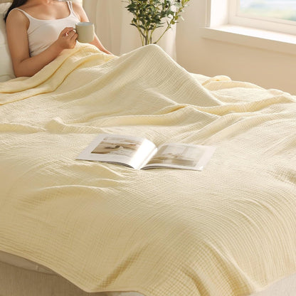 Unnivoll 100% Cotton Muslin Blanket Queen Size 90" x 90" for Bed Couch Summer Gauze Blanket for Adults Lightweight and Breathable Apricot