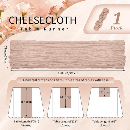 Showgeous Cheesecloth Table Runner 10FT Dusty Pink Table Runner Boho Gauze Cheese Cloth Table Runners Long Rustic Sheer Table Decorations for Wedding Party Baby Bridal Shower Birthday Holiday Home